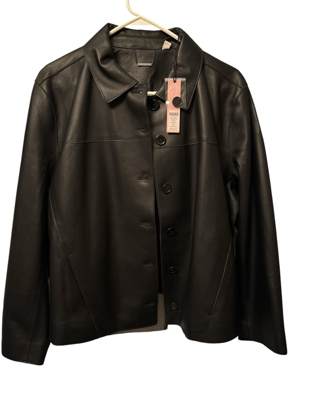 Chico’s Black Leather Button-Front Jacket